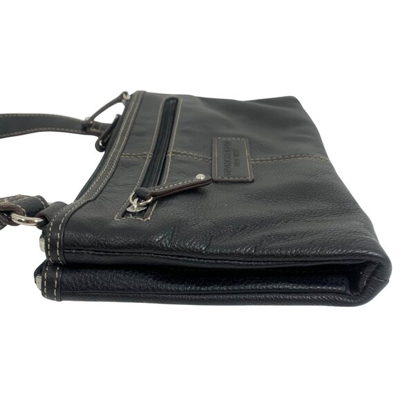 Tignanello Black Leather Travel Crossbody Bag Adj Strap - 3 Compartments EUC - Picture 5 of 16